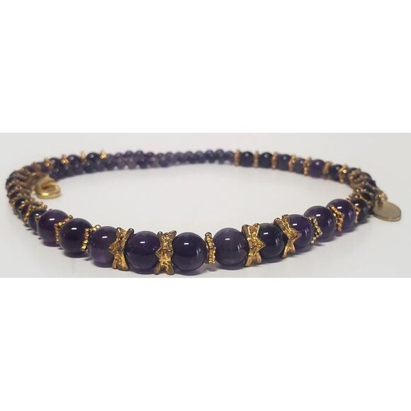 VTG STAUER Signed Genuine Amethyst Necklace Graduated Beads Detailed GoldSpacers - Picture 8 of 12